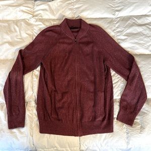 Banana Republic men’s zip up cardigan sweater, large, heathered maroon red